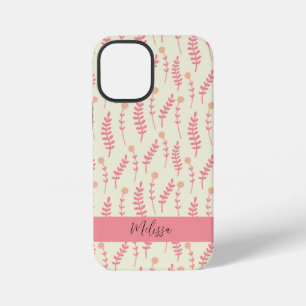 Beige Pink Leaves Watercolor Script Typography iPhone 12 Mini Case
