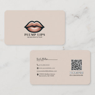 Beige Pink Lips Lip Social Media Connection QR  Business Card