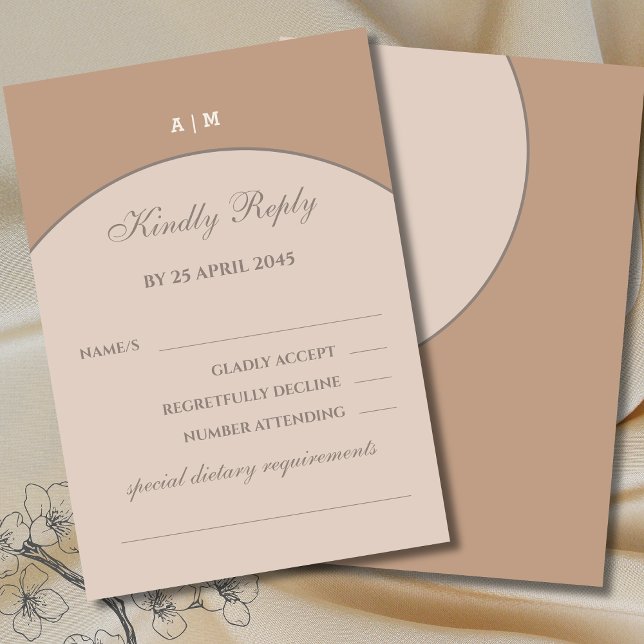 Beige Pink Monogram Japandi Wedding RSVP Card  (Creator Uploaded)