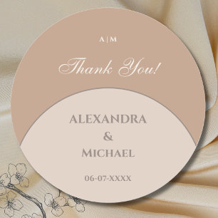 Beige Pink Monogram Japandi Wedding Thank You Classic Round Sticker