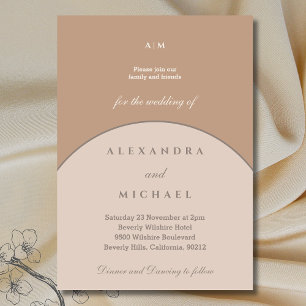 Beige Pink Monogram Minimalist Japandi Wedding Invitation