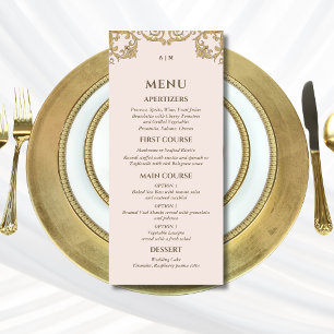 Beige Pink Ornate Monogram Baroque Wedding Menu