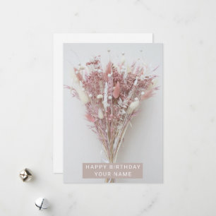 Beige Pink Pastel Modern Birthday Flower Holiday Card