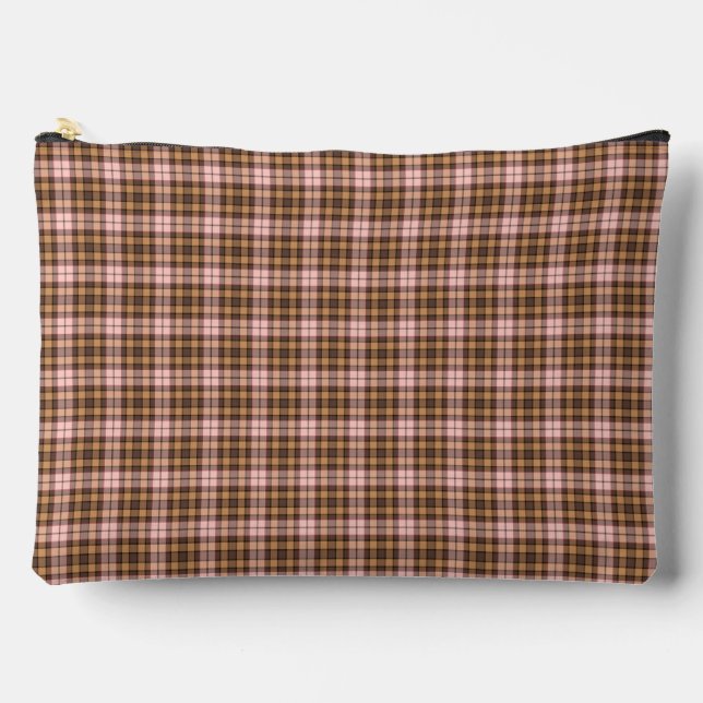 Beige Pink Plaid Tartan Retro Color Accessory Pouch (Front)