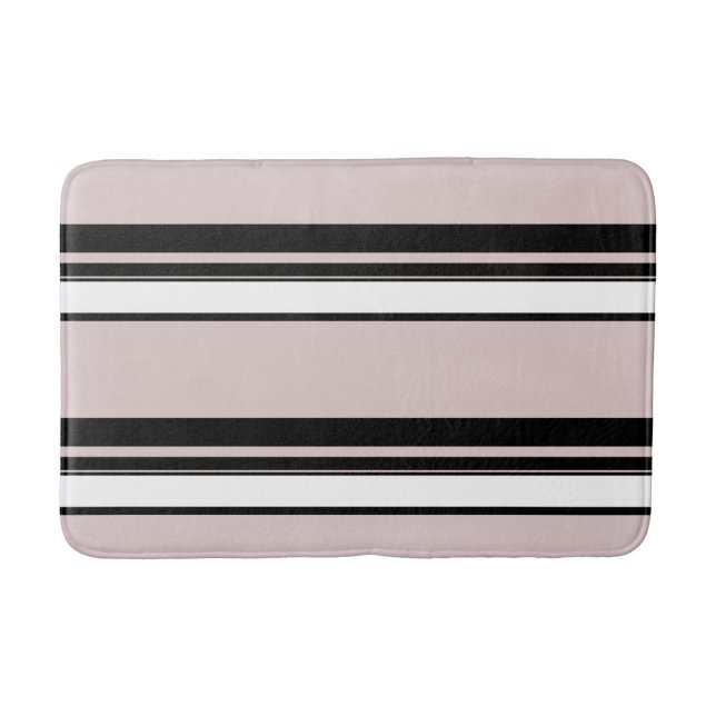 Beige Pink White Black Stripes Classy Stripe Bath Mat (Front)