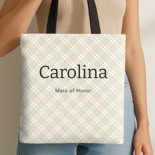 Beige Plaid Bridesmaid Bridal Season Essentials Tote Bag