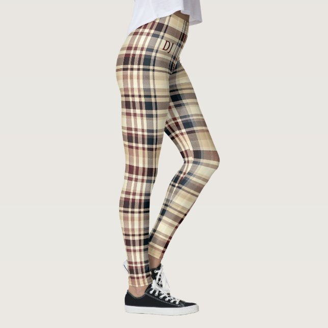 Beige Plaid Classic Chequered Pattern Chic Leggings (Right)