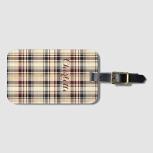 Beige Plaid Classic Chequered Pattern Luggage Tag