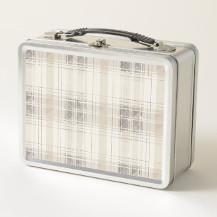 Beige Plaid Metal Lunch Box