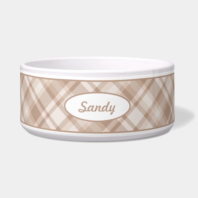 Beige Plaid Pattern With Custom Pet Name (Front)