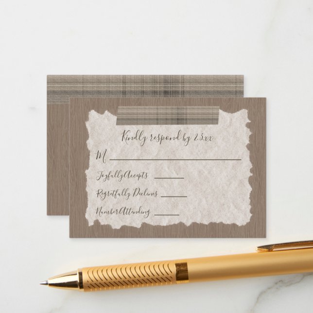Beige Plaid RSVP Card (Front/Back In Situ)