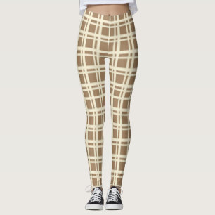 Beige Plaid Tartan Chequered Pattern  Leggings
