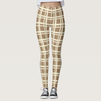 Beige Plaid Tartan Chequered Pattern  Leggings
