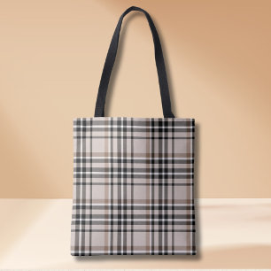 Beige Plaid Tote Bag