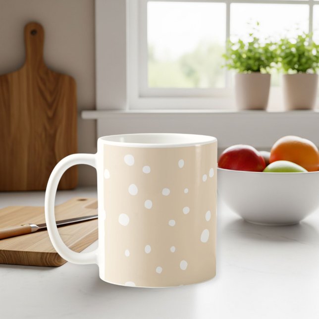 Beige polka dot cup with handle, Birthday gift (Creator Uploaded)