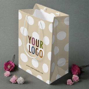 Beige Polka Dot Gift Bag Business Logo 10 inch