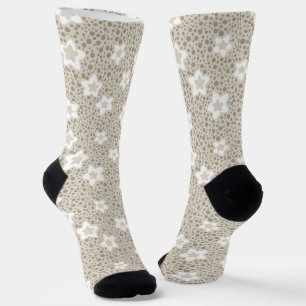 Beige polka dot retro with stars and flowers socks