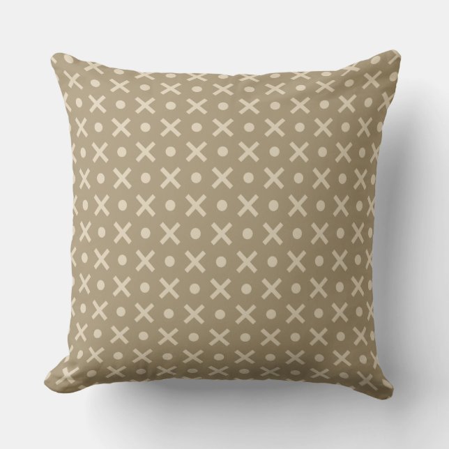 Beige Polka Dots & Crosses Geometric Pattern Cushion (Front)