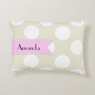 Beige Polka Dots, Polka Dot Pattern, Your Name Decorative Cushion