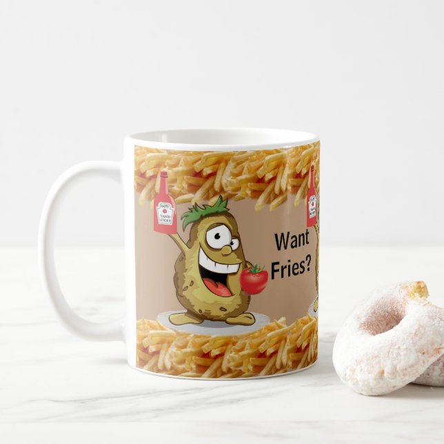 Beige Potato, French Fries, Ketchup Mug (With Donut)