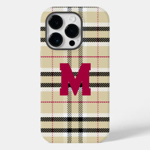 Beige Preppy Plaid Fashion Monogram Personalised Case-Mate iPhone 14 Pro Case
