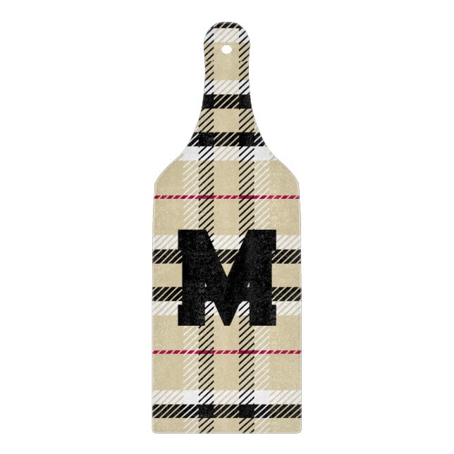 Beige Preppy Plaid Fashion Monogram Personalised Cutting Board (Front)