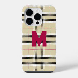 Beige Preppy Plaid Fashion Monogram Personalised iPhone 14 Pro Case