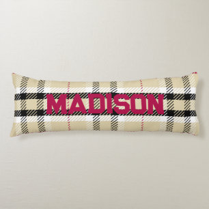 Beige Preppy Plaid Fashion Monogram Personalized Body Cushion