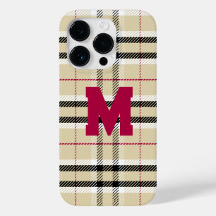 Beige Preppy Plaid Fashion Monogram Personalized Case-Mate iPhone 14 Pro Case
