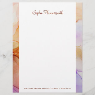 Beige Purple Abstract Named Stationery Paper Custom Letterhead
