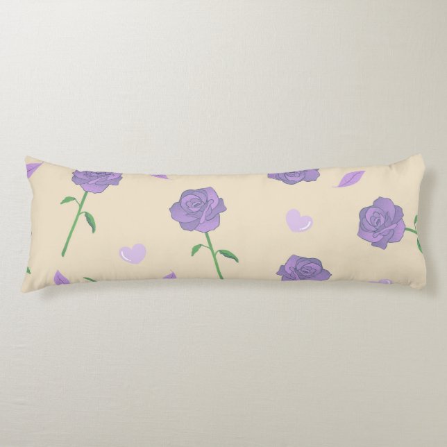 Beige Purple Rose Floral Boho Botanical Pattern Body Cushion (Front)