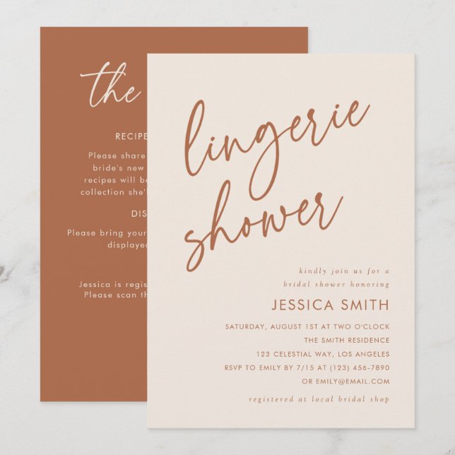 Beige QR Code All-in-One Boho Lingerie Shower Invitation (Front/Back)