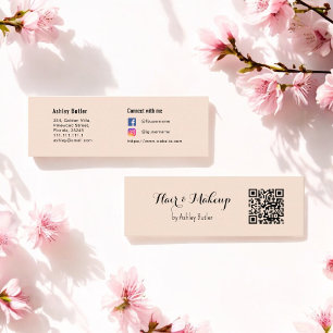 Beige QR Code Beauty Makeup Artist  Mini Business Card