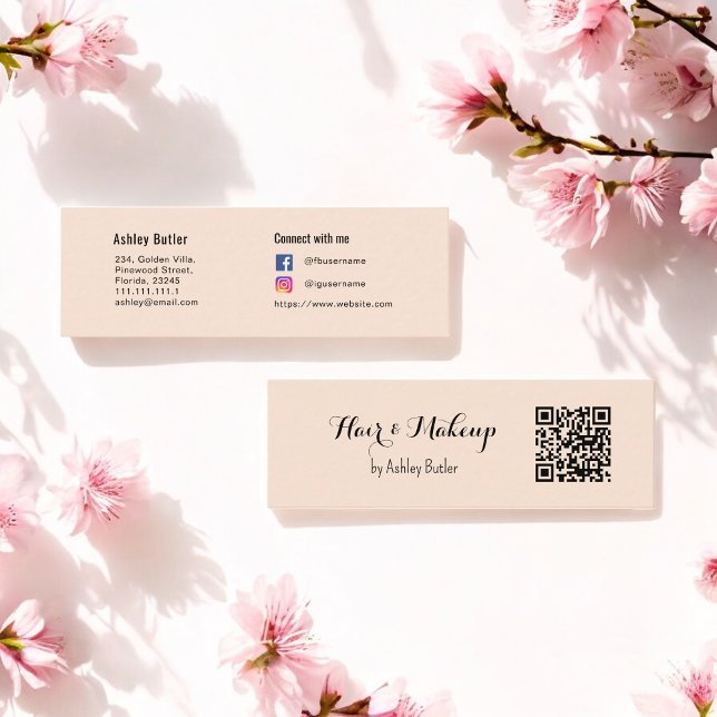Beige QR Code Beauty Makeup Artist  Mini Business Card (Creator Uploaded)