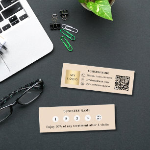 Beige Qr code business logo Loyalty Card