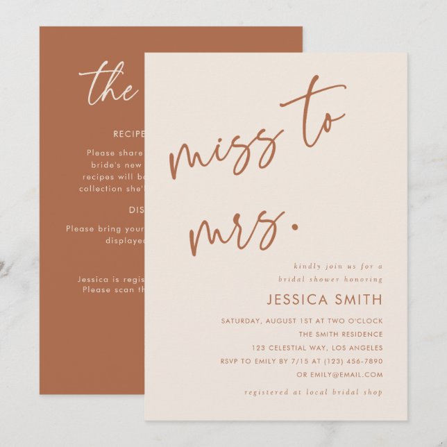 Beige QR Code Miss to Mrs. Bridal Shower Invitation (Front/Back)