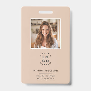 Beige QR code modern minimal photo abstract ID Badge