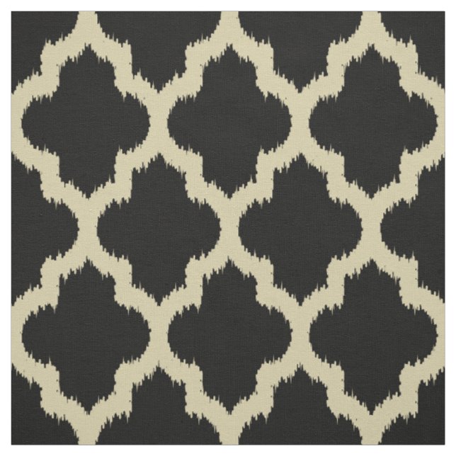 Beige Quatrefoil Ikat & Custom Black Background Fabric (Swatch)
