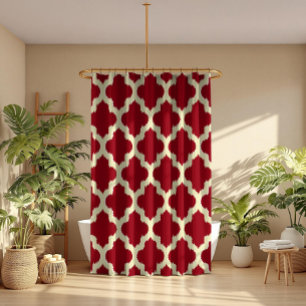 Beige Quatrefoil Ikat Pattern Burgundy Background Shower Curtain