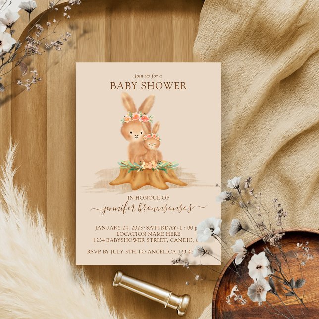 Beige Rabbit Mummy Bunny Baby Invitation (Creator Uploaded)