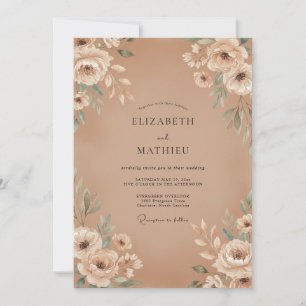 Beige Ranunculus Eucalyptus Wedding Invitation