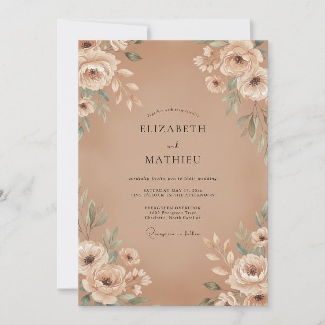 Beige Ranunculus Eucalyptus Wedding Invitation (Front)