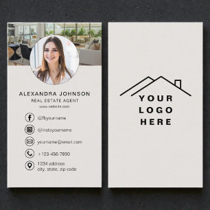 Beige Real Estate Agent Photo Logo Social Media Business Card