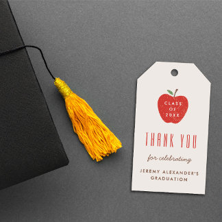 Beige Red Apple Graduation Party Favour Gift Tag