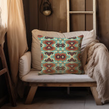 Beige Red Brown Aqua Blue Green Black Tribal Art
