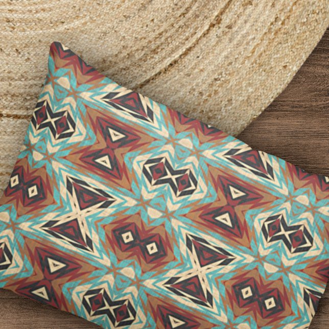 Beige Red Brown Aqua Blue Green Black Tribal Art Pillowcase (Creator Uploaded)