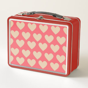 Beige Red Cute Simple Heart Pattern Metal Lunch Box