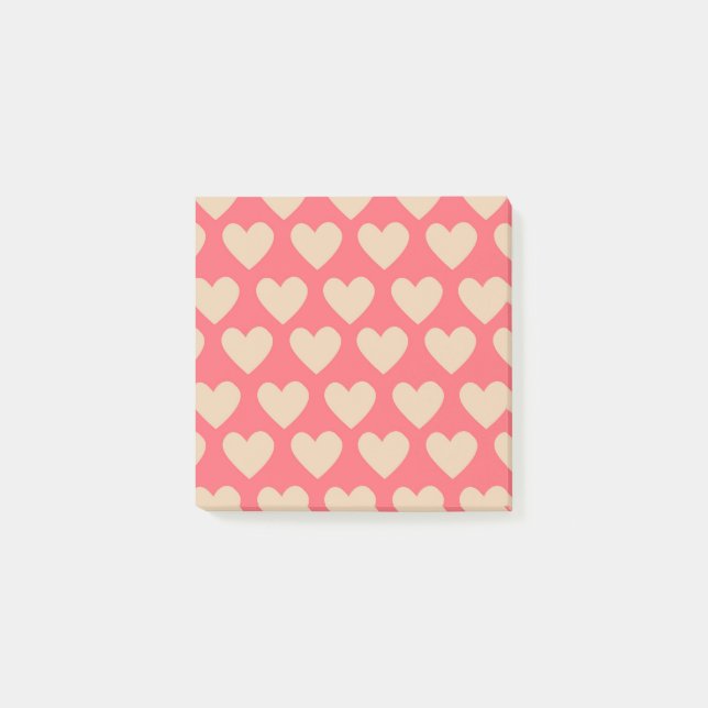 Beige Red Cute Simple Heart Pattern Post-it Notes (Front)