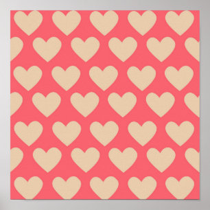 Beige Red Cute Simple Heart Pattern Poster