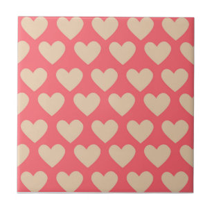 Beige Red Cute Simple Heart Pattern Tile
